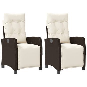 Pack 2 Uds Sillones Reclinables Jardín | Silla De Jardín | Silla De Exterior Y Reposapiés Ratán Pe Marrón
