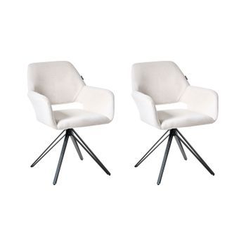 Conjunto De 2 Sillas De Comedor Tapicería De Poliéster Patas De Hierro Negro Muebles De Comedor De Estilo Moderno Blanco Crema Ciney