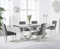harlow 180cm marble dining table with talia velvet chairs - grey 6 chairs