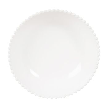 Plato hondo de loza blanca con borde perlado