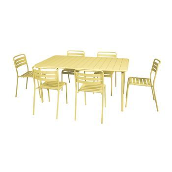 Set Mesa De Jardín Bistró De Acero Con 6 Sillas, 160cm, Amarillo