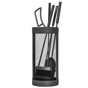 Outsunny Juego Utensilios Chimenea de 5 Piezas de Metal con Escoba Pala Tenazas Atizador y Soporte Ø16x33,5 cm Negro   Aosom España