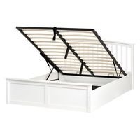 cama con almacenaje de madera de pino con marco elevable 140 x 200 cm blanco clarbec