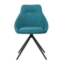 silla de comedor giratoria plegable con patas negras y tapizado azul