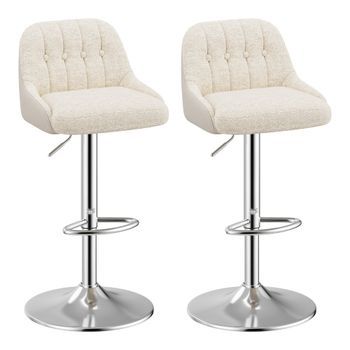 Set De 2 Taburetes De Bar Smartue Giratorios Tela Acolchada 48.0x49.0x109.0 Cm - Beige