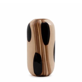 Jarrón decorativo de vidrio soplado beige y blanco h33