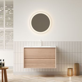 Mueble De Baño - Suspendido - Contrachapado Y Cerámica - Nogal Y Blanco (81x46.5x51.5cm)