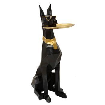 Perro Con Vaciabolsillos De Resina Negra Y Dorada 30x64x91 Cm