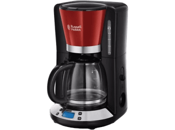Cafetera de goteo - Russell Hobbs Colours Plus 24031-56, 1100 W, 1.25 l, Temporizador, Negro/Rojo