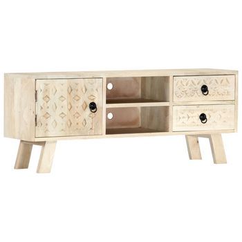Mueble De Tv - Mueble Para Salón - Madera Maciza De Mango - Blanco (110x30x44cm)