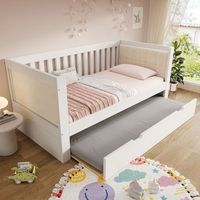 cama nido 90x190 cm con cabecero acolchado - madera de pino  contrachapado - somier de laminas - blanco colchon no incluido
