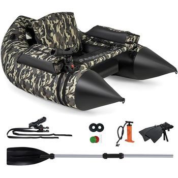 Barco De Pesca Inflable, Kayak Hinchable Con 2 Aletas, Bomba Manual, Costway, 150 X 110 X 48 Cm, Camuflaje