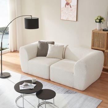 Sofá Modular Hurvas De 2 Plazas Bouclé - Blanco Crema [en.casa]
