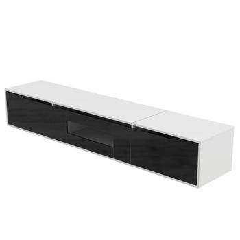 Mueble De Tv De 180 Cm Blanco Y Negro Con Iluminación Led Multicolor