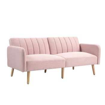 HOMCOM Sofá Cama de 3 Plazas Tapizado en Lino Sintético con Respaldo Ajustable y Reposabrazos Desmontables 173x75x73 cm Rosa Pastel   Aosom España