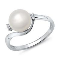 14 quilates anillo de oro blanco perla 4 diamantes 0028 ct