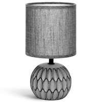 aigostar lamparas de mesita de noche cuerpo de diseno en relieve color gris pantalla de tela casquillo e14 lampara de mesa diseno clasico vintage para dormitorio salon estudio l14 x h26cm