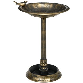 Outsunny Baño para Pájaros de Jardín Exterior con 2 Niveles Recipientes para Agua y Comida Diseño Retro y Elegante Bronce