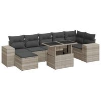 set de sofas de jardin 8 piezas y cojines ratan sintetico gris