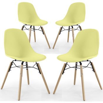 Silla De Comedor - Diseño Escandinavo - Patas De Madera - Pack De 4 - Skögur Amarillo Past