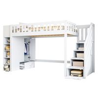 cama alta infantil 90x200cm escalera con almacenamiento estantes barandilla en forma de corazon blanca