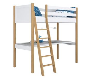Cama alta de madera con escritorio n04 blanco / roble