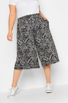 Yours Culottes Negros Estampados Cinturilla Elástica, Mujer Curvy Y Tallas Grandes, Yours