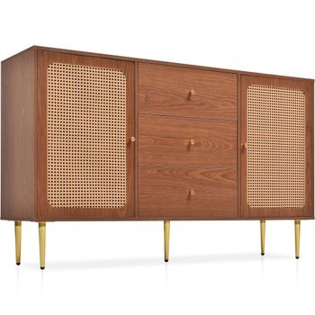 Mesa consola de madera con paneles de caña