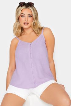 Yours Top Lila De Tirantes Con Botones, Mujer Curvy Y Tallas Grandes, Yours