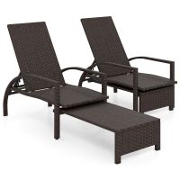 costway juego de 2 tumbonas de ratan pe con respaldo ajustable 6 niveles otomana retractil y estructura metalica para patio terraza piscina