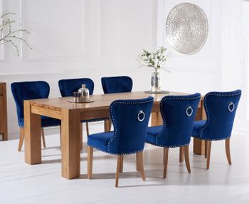 Thames 220cm Oak Dining Table with Knightsbridge Velvet Chairs