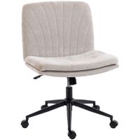 homcom silla de oficina con asiento ancho sin reposabrazos ruedas altura ajustable giratoria funcion basculante beige