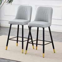 set de 2 taburetes de bar de 100 cm polipiel gris claro y estructura metalica negra