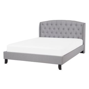 Cama Doble Tapizada Gris 140 X 200 Cm Con Somier Y Cabecero Acolchado Bordeaux