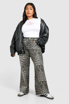 Vaqueros Plus De Pernera Recta Con Estampado De Leopardo, Multi