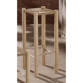 Taburete Madera Nat. Con Asiento De Cuerda 75 Cms. 32dx75 Cm