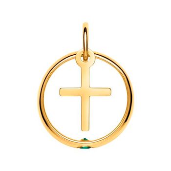 8k anillo de bautizo de oro con cruz y esmeralda