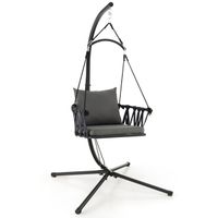 costway columpio colgante con soporte acogedores cojines para asiento respaldo estructura de metal inoxidable respaldo tejido para patio gris