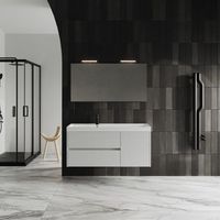 mueble de bano suspendido de 120cm en blanco mate con 2 cajones 1 puerta espejo 120x60 cortina