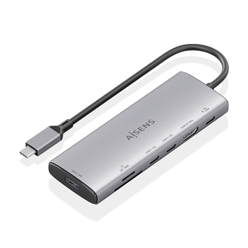 AISENS USB C Dock 7 en 1 USB C a 1xHDMI 1xUSB A 10G 2xUSB C 10G 1xSD 1xMicroSD 1xUSB C PD 100W Gris 20cm