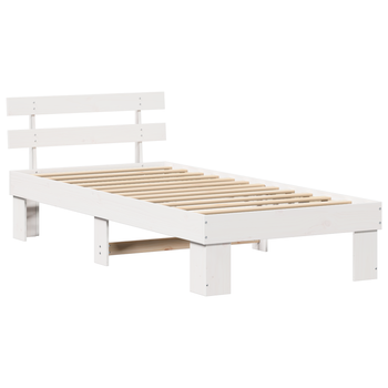 Cama Individual | Estructura De Cama Con Cabecero Blanca 80x200 Cm Madera Maciza De Pino Cfw59546