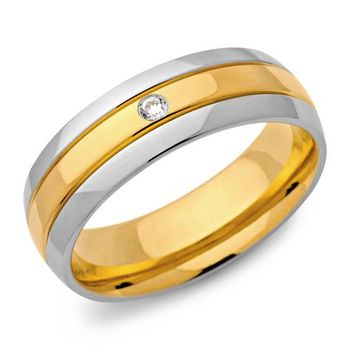 Anillo de acero inoxidable chapado en oro 7mm con circonita
