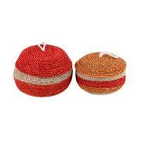 juego de 2 cestas rayadas con tapa de fibras naturales rojo natural