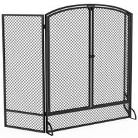 homcom salvachispas para chimenea plegable de 3 paneles con doble puerta 122x75 cm negro   aosom espana