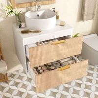 mueble de bano con lavabo - suspendido - mdf y ceramica - madera natural 60x45x60cm