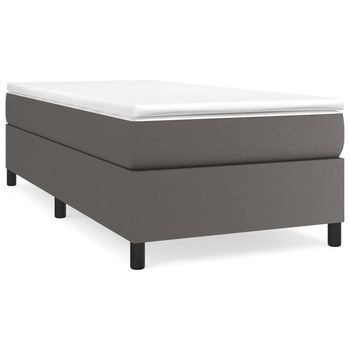 Cama Individual | Cama Para Adultos | Estructura De Cama Box Spring Cuero Sintético Gris 90x190 Cm