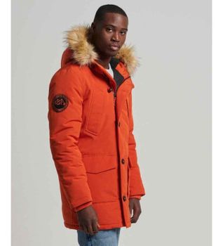 Superdry para hombre. M5011573A Parka con capucha de pelo sintético Everest naranja (S), Casual, Poliéster, Sostenible