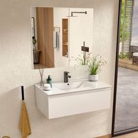 mueble bano suspendido 60 cm blanco encimera y espejo bellobath