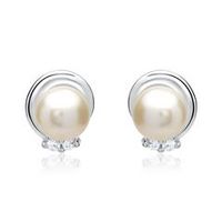14 quilates pendientes oro blanco perla 4 diamantes