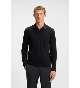 BOSS para hombre. 50548970 Polo League Plisy negro (M), Casual, Algodón, Clásico, Manga larga
